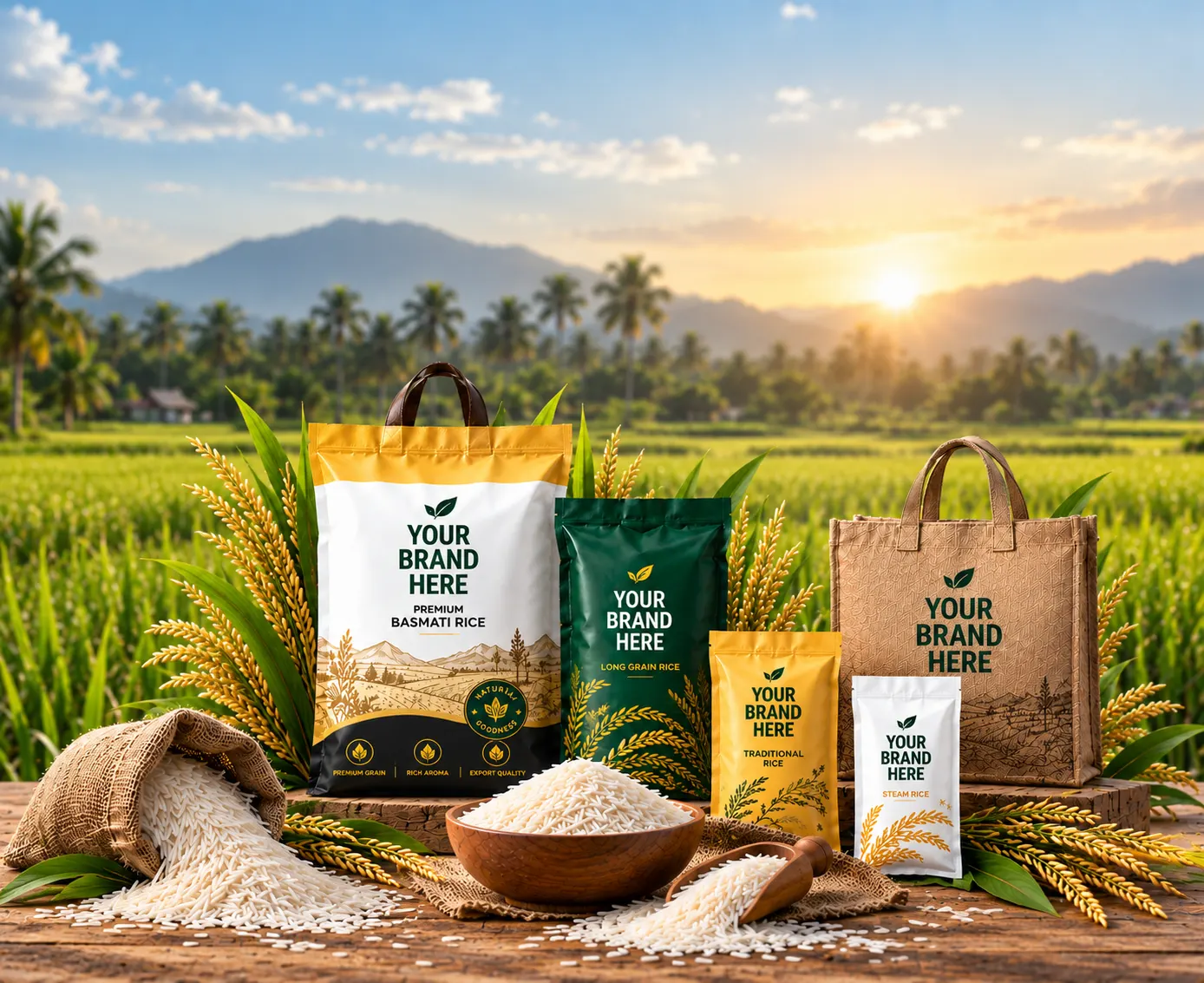 Private Labeling Rice Packaging Mockup Desktop